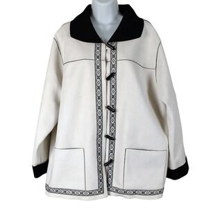 Alfred Dunner Woman Cream Black Faux Suede Toggle Jacket Embroidery 18W